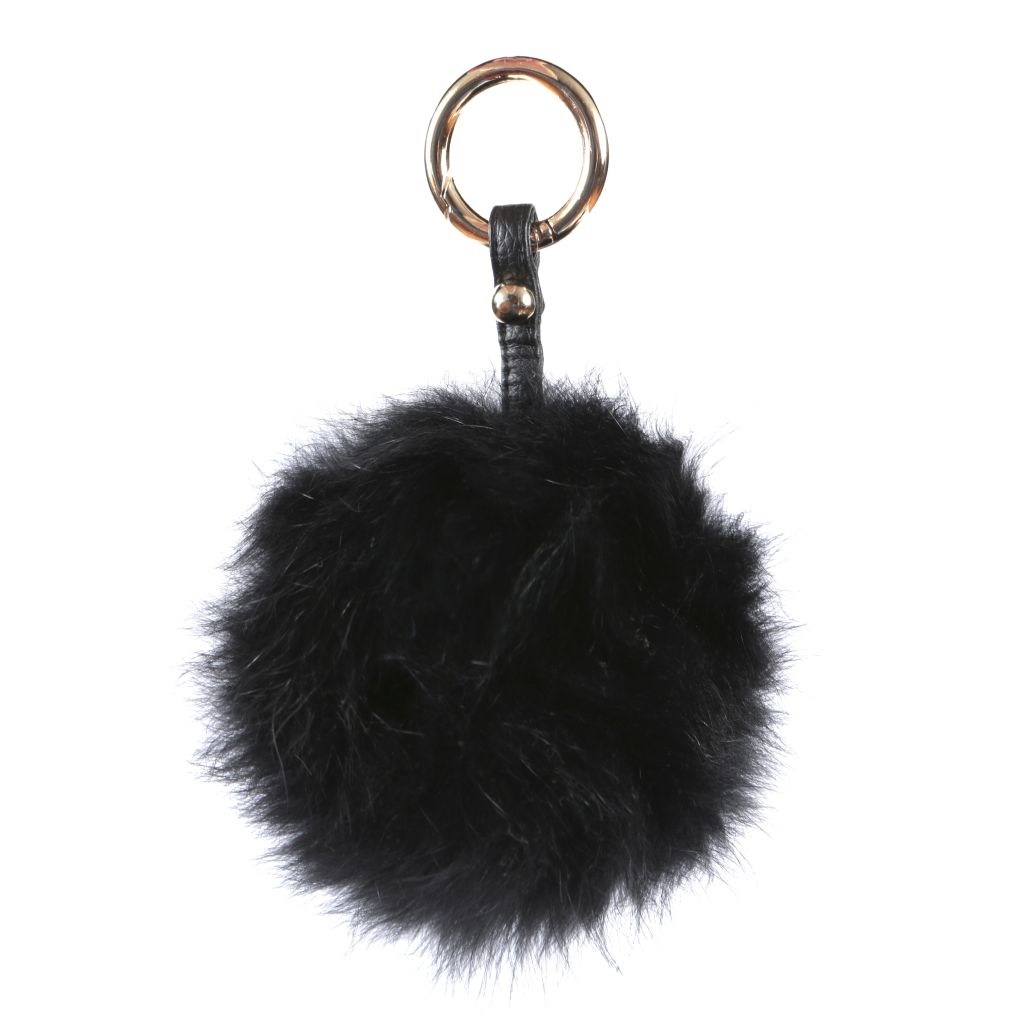 Black Fur Pom Pom Key Ring - Scottish Cashmere Company